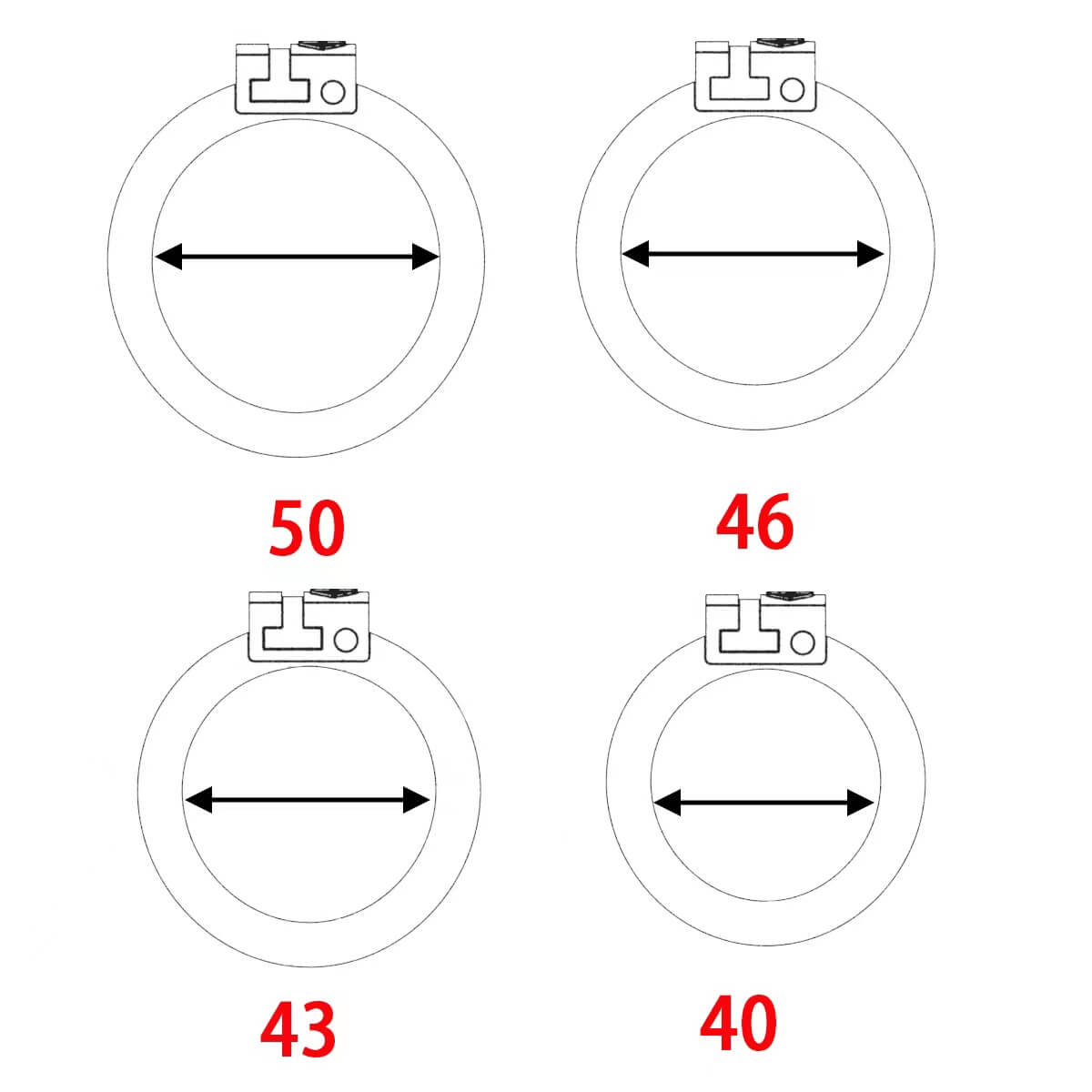 Basisringgrößen 40, 43, 46 und 50 mm