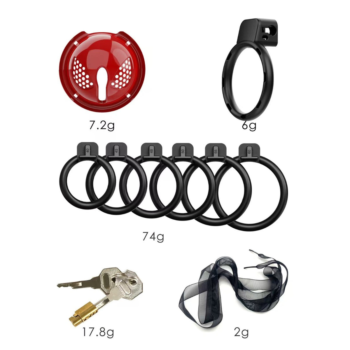 Rotes Set mit sechs Basisringen