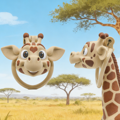 Giraffenfront vor dekorativem Savannenhintergrund