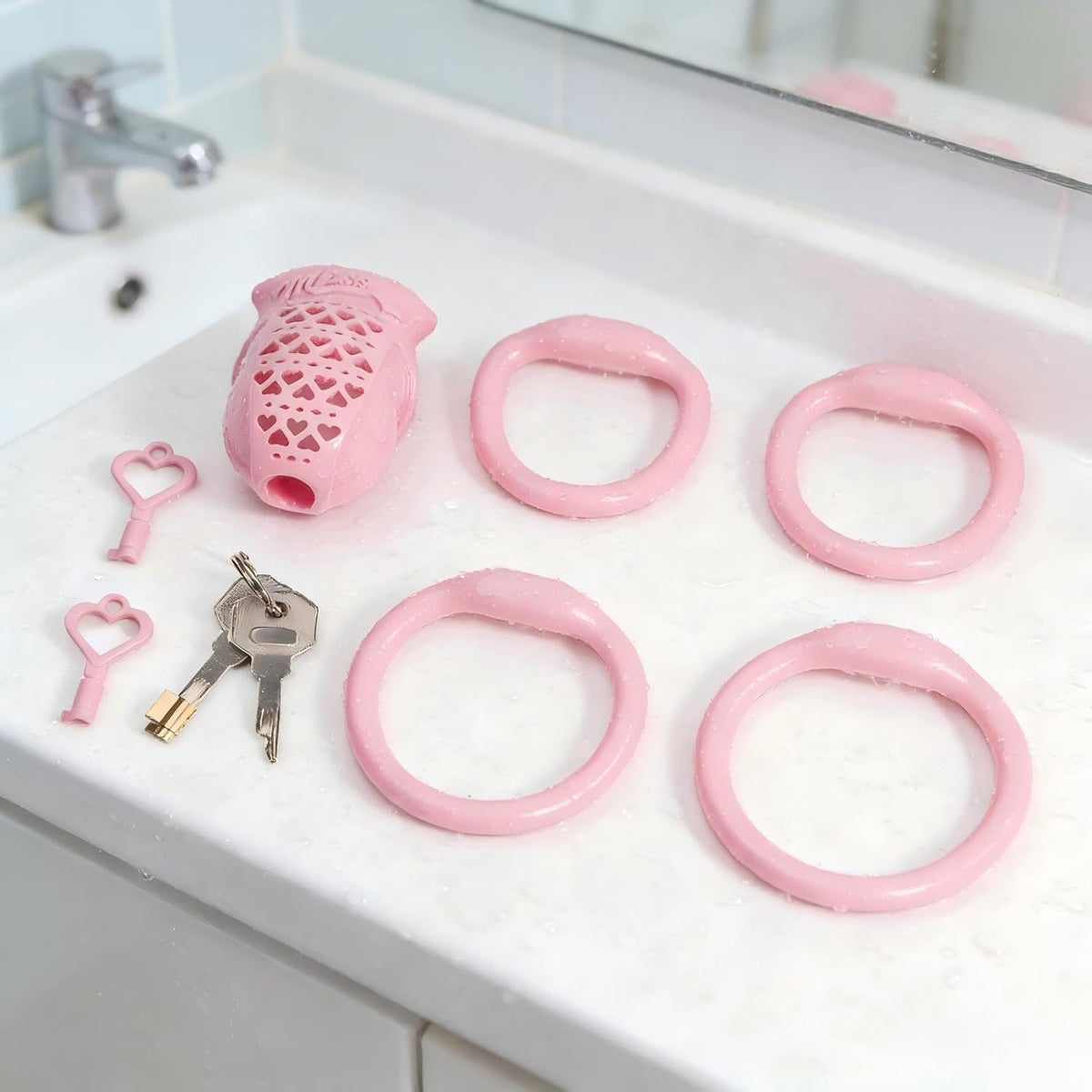Pinkes Set am Waschbecken