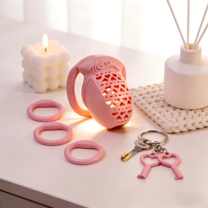 Pinkes Set mit vier Ringen und Schlüsseln