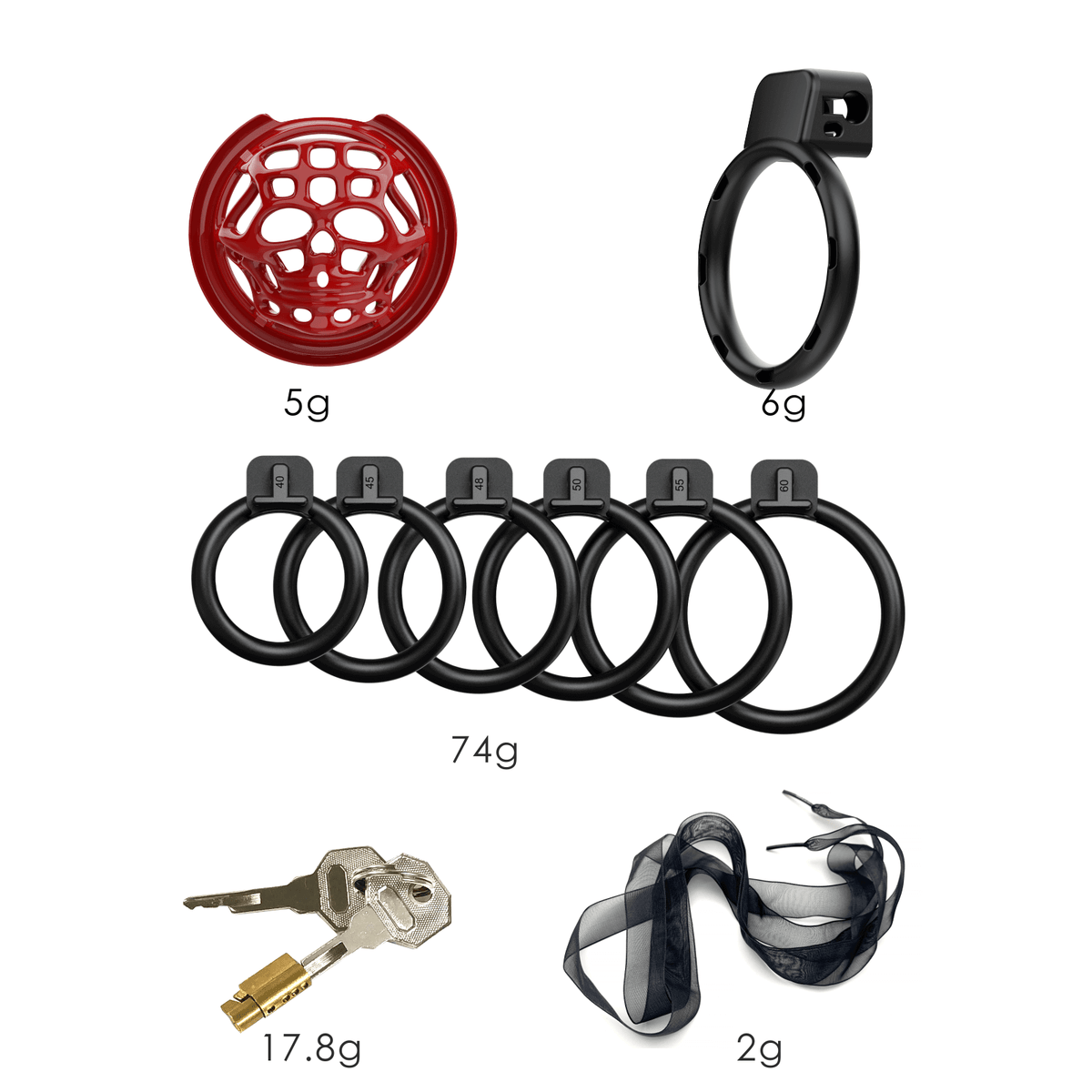 Rotes Set mit sechs Basisringen