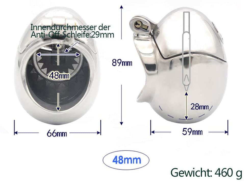 Maßzeichnung der mittleren Größe mit 48-mm-Ringmaß und Stachelring