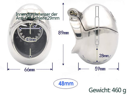 Maßzeichnung der mittleren Größe mit 48-mm-Ringmaß und Stachelring