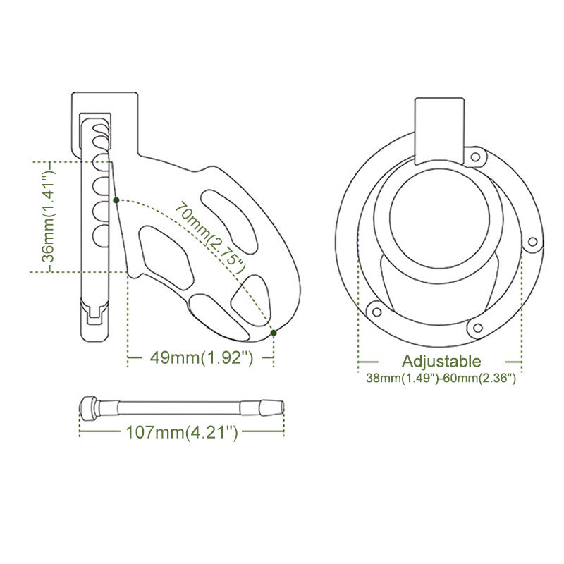 Maßzeichnung von Käfig und verstellbarem Ringband