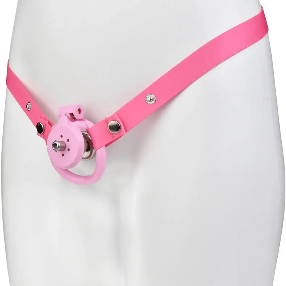Pinker Käfig mit Haltegurt am Modell