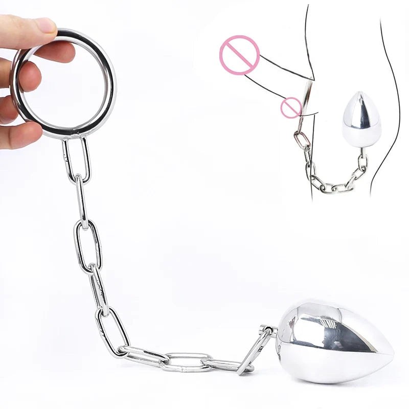 Analplug mit Kette und Penisring samt schematischer Darstellung