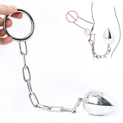 Analplug mit Kette und Penisring samt schematischer Darstellung