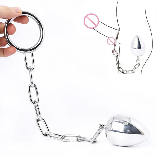 Analplug mit Kette und Penisring samt schematischer Darstellung