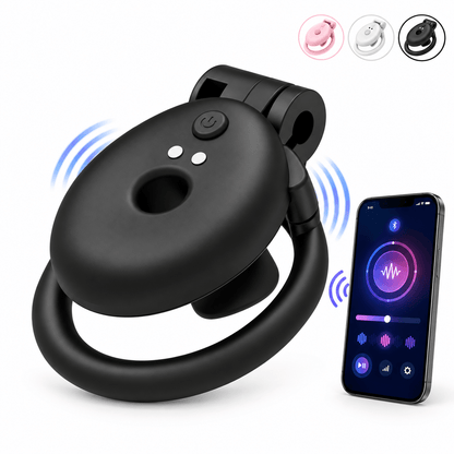 Schwarzer Vibrationskäfig mit App-Darstellung