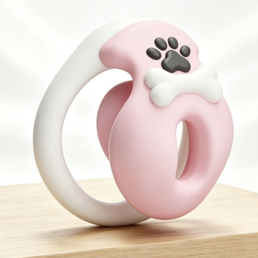 Pink-weißes Modell mit Pfotenmotiv