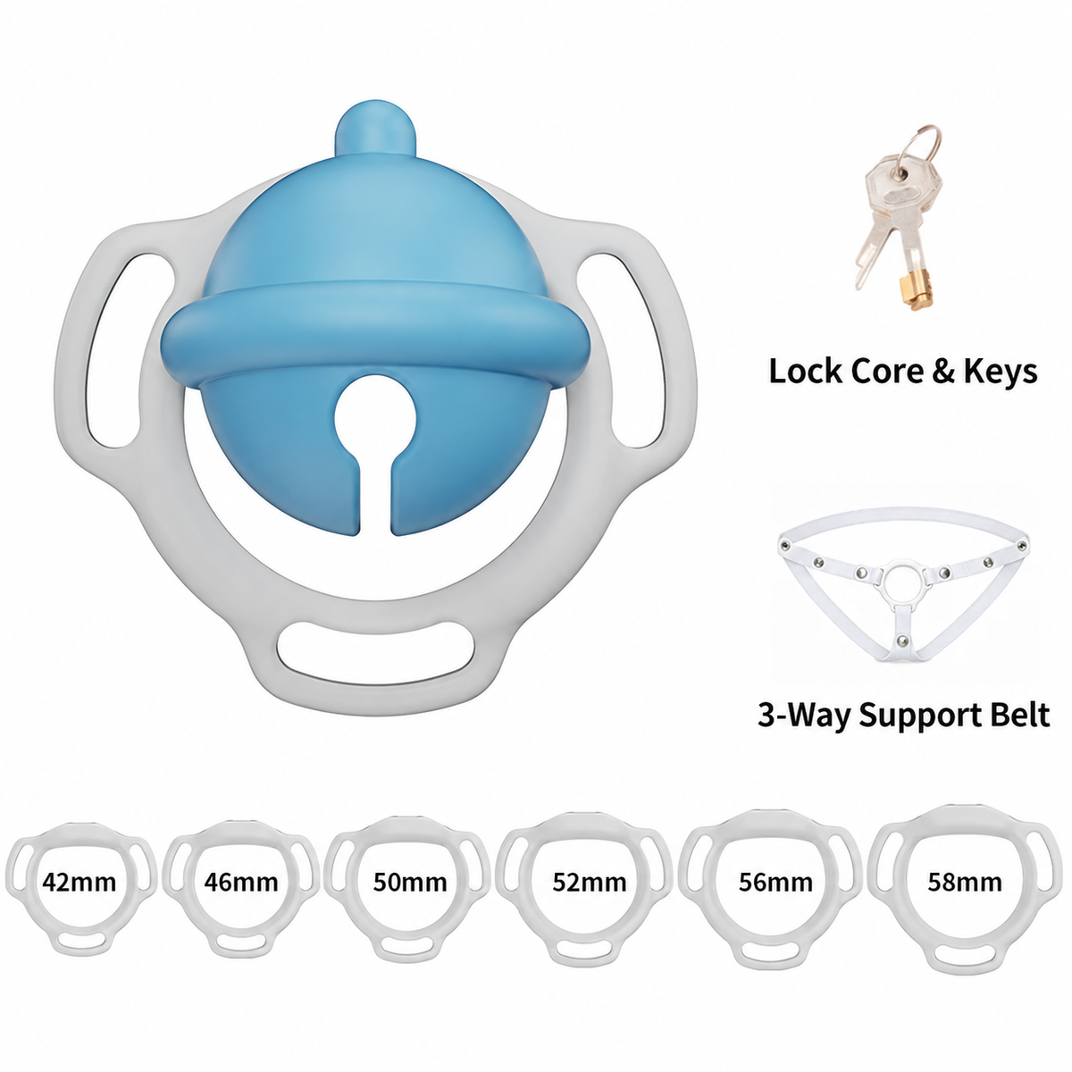 Blaues Set mit sechs Ringen und Haltegurt