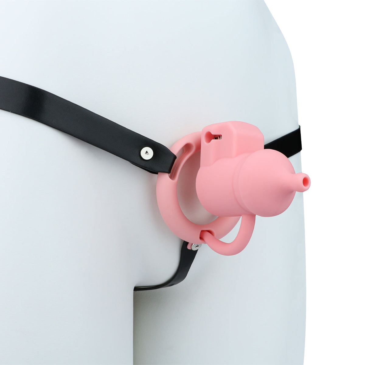 Pinker Käfig mit schwarzem Gurt
