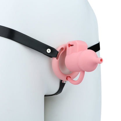 Pinker Käfig mit schwarzem Gurt