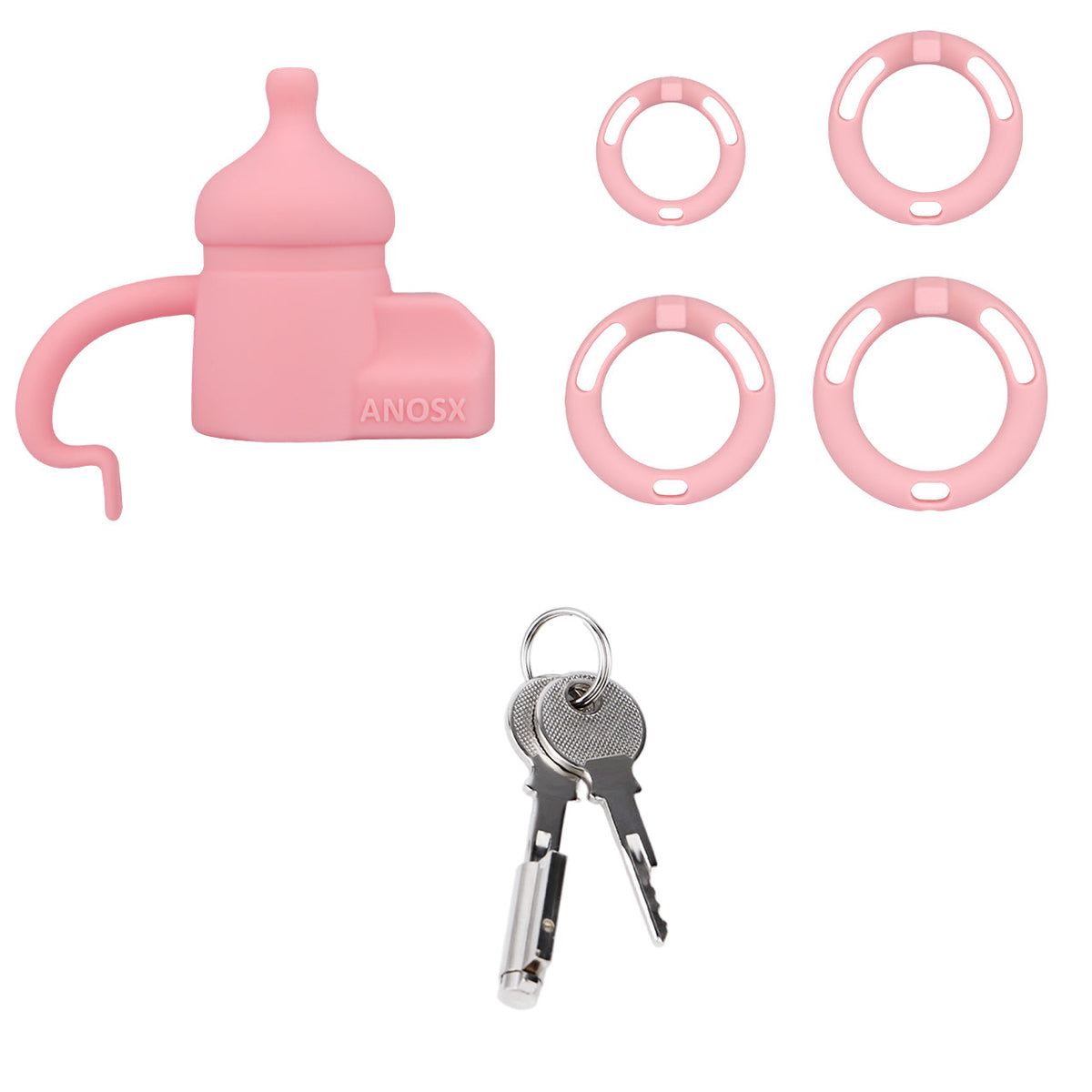 Pinkes Grundset mit vier Ringen und Schlüsseln