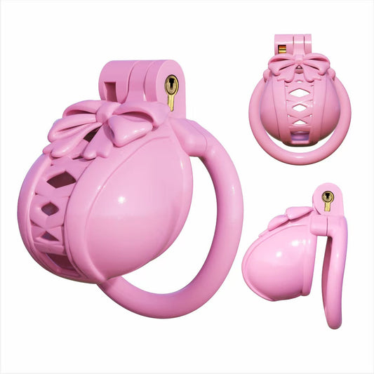 Pinker Schleifenkäfig aus mehreren Blickwinkeln