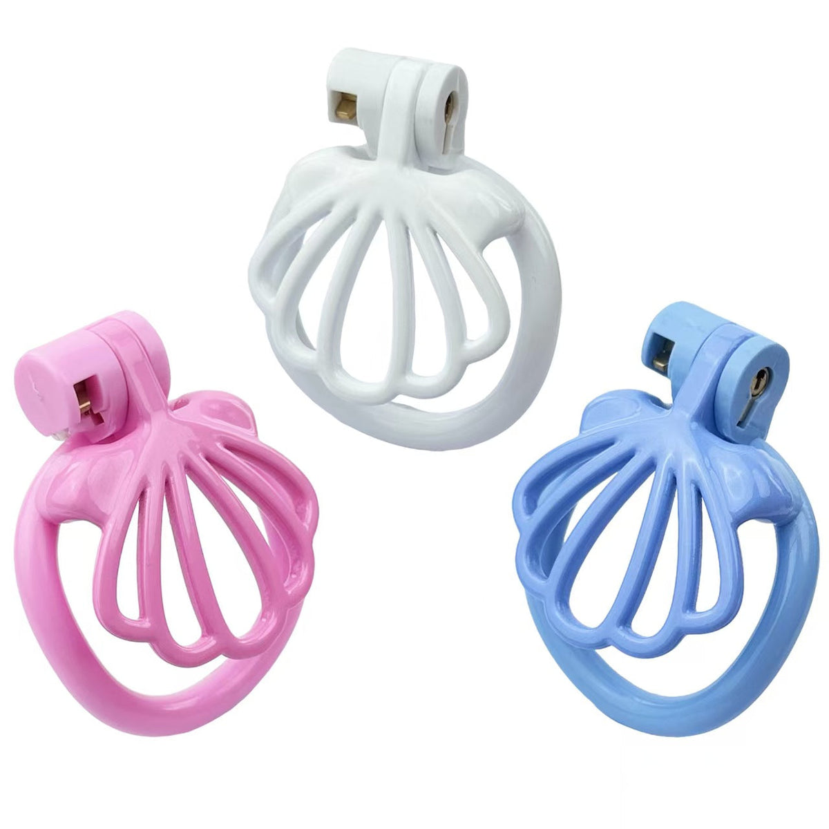 Muschelkäfig in Pink, Blau und Weiß