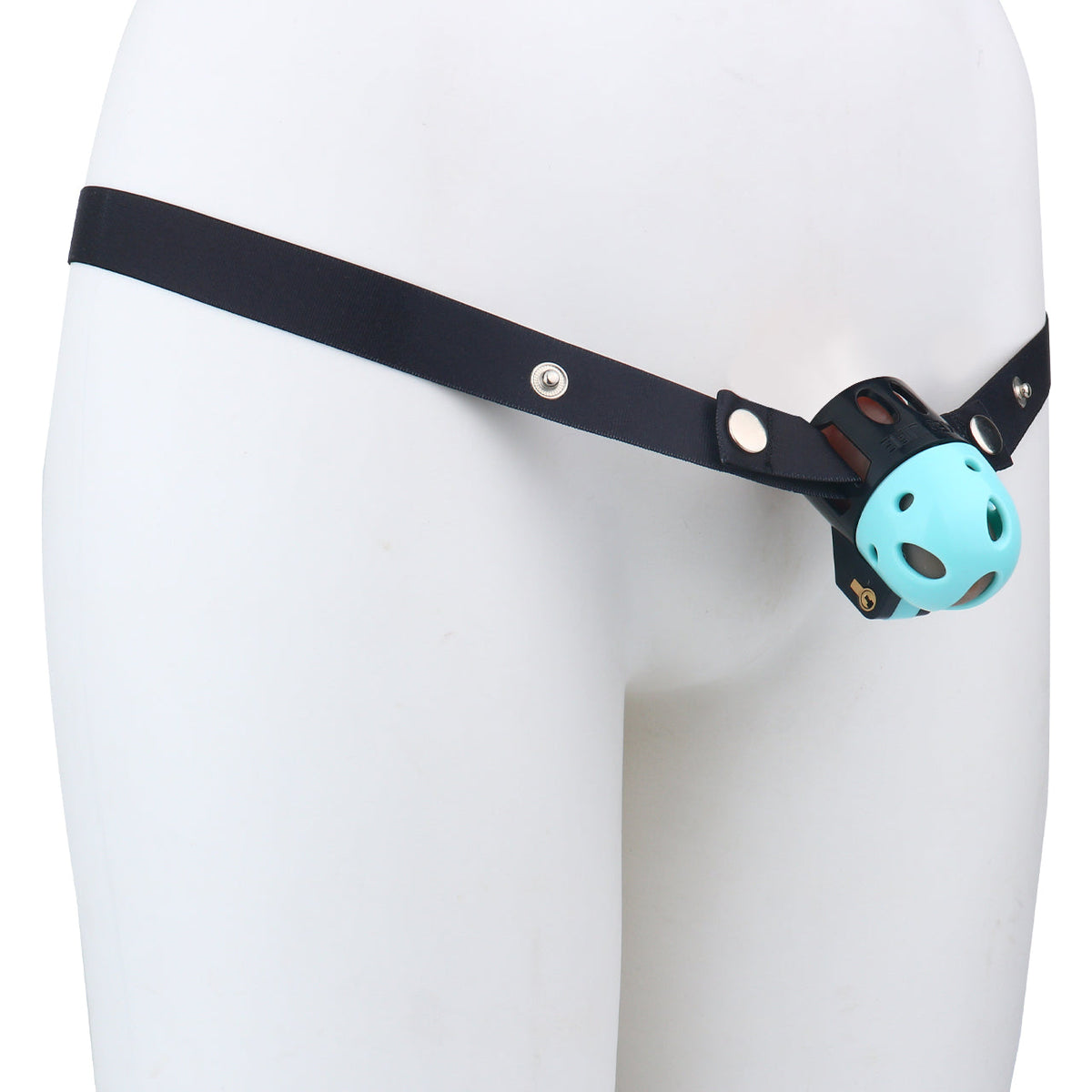 Blau-schwarzer Käfig am Haltegurt