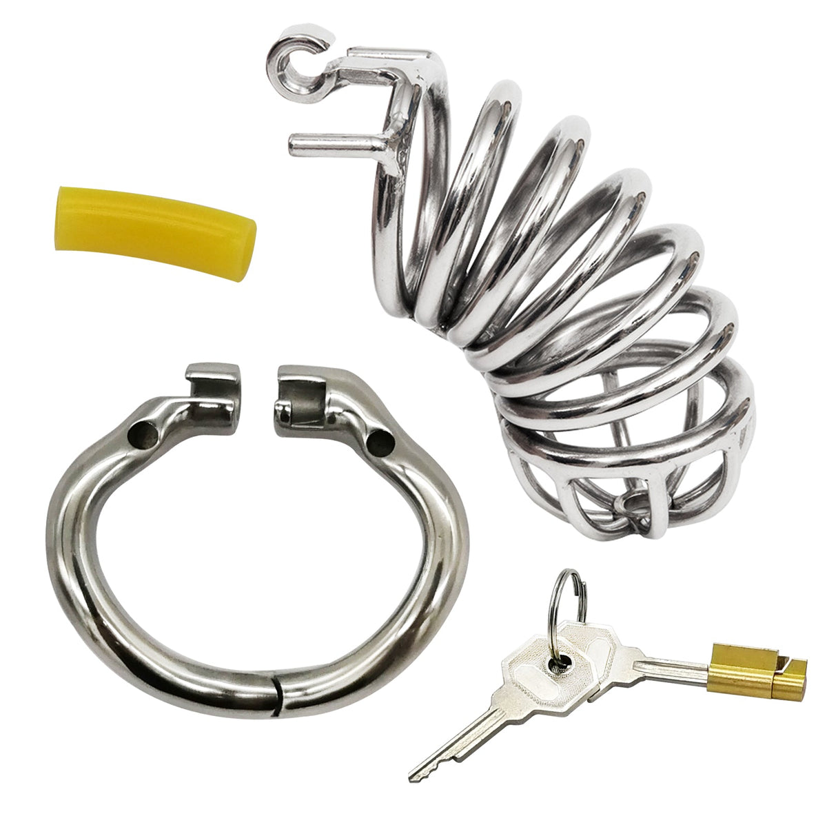 Zerlegter Spiralkäfig mit Basisring und Schlüsseln