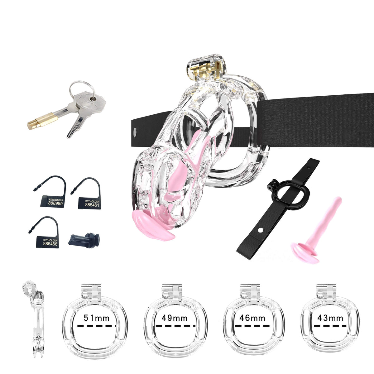Langes transparentes Set mit vier Ringen