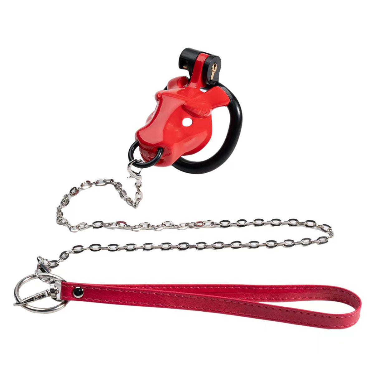 Roter Käfig mit Kette und Handschlaufe