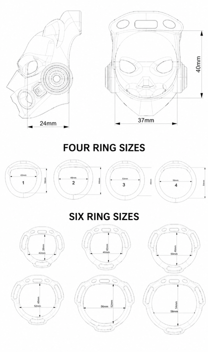 Maße der Hülle und beider Ringsets