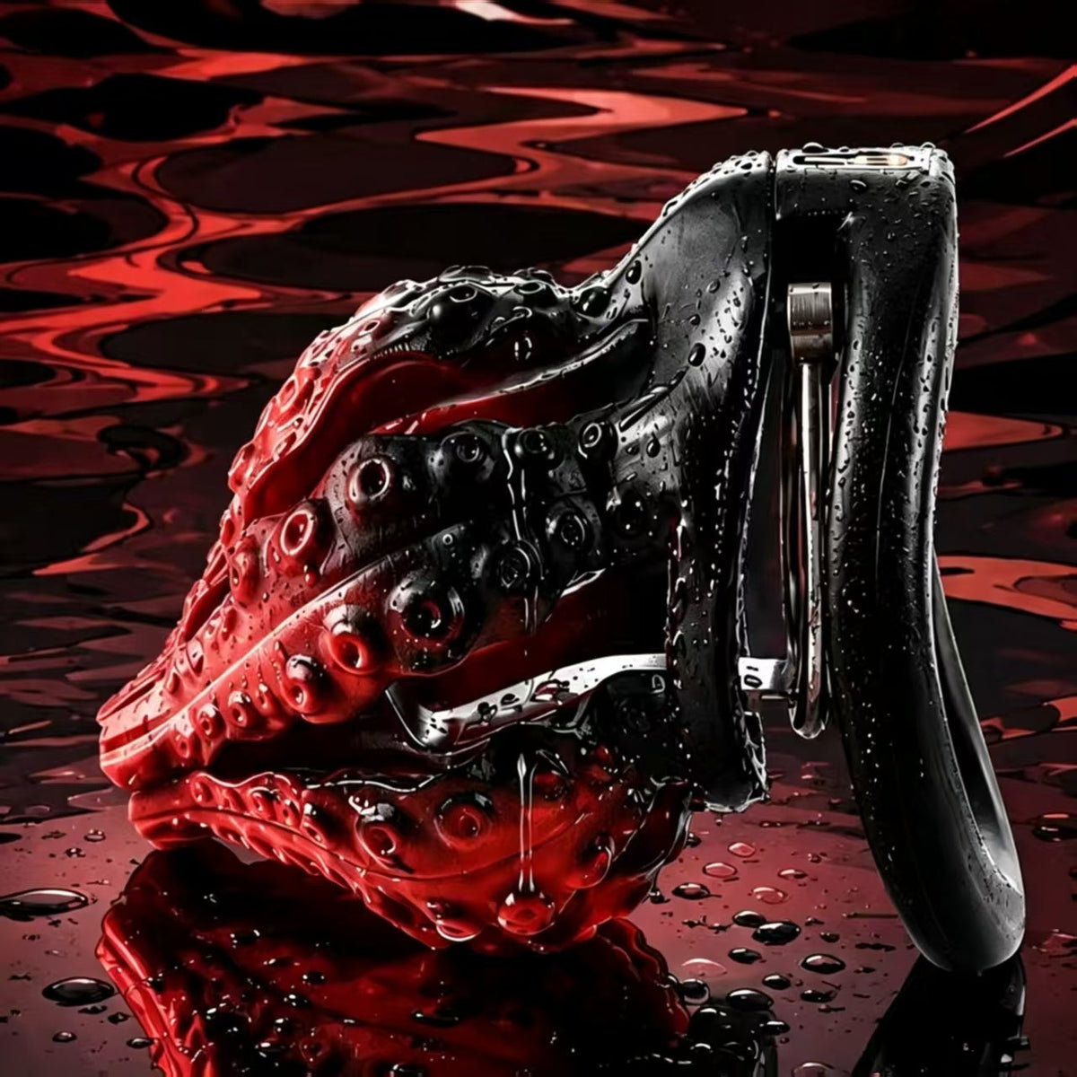 Rot-schwarze Tentakelhülle seitlich