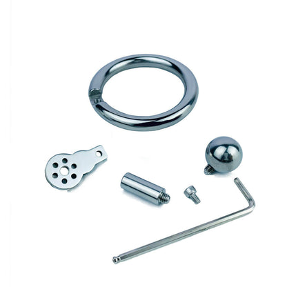 Teileübersicht mit Ring, Kugel, Zwischenstück, Schraube und Werkzeug