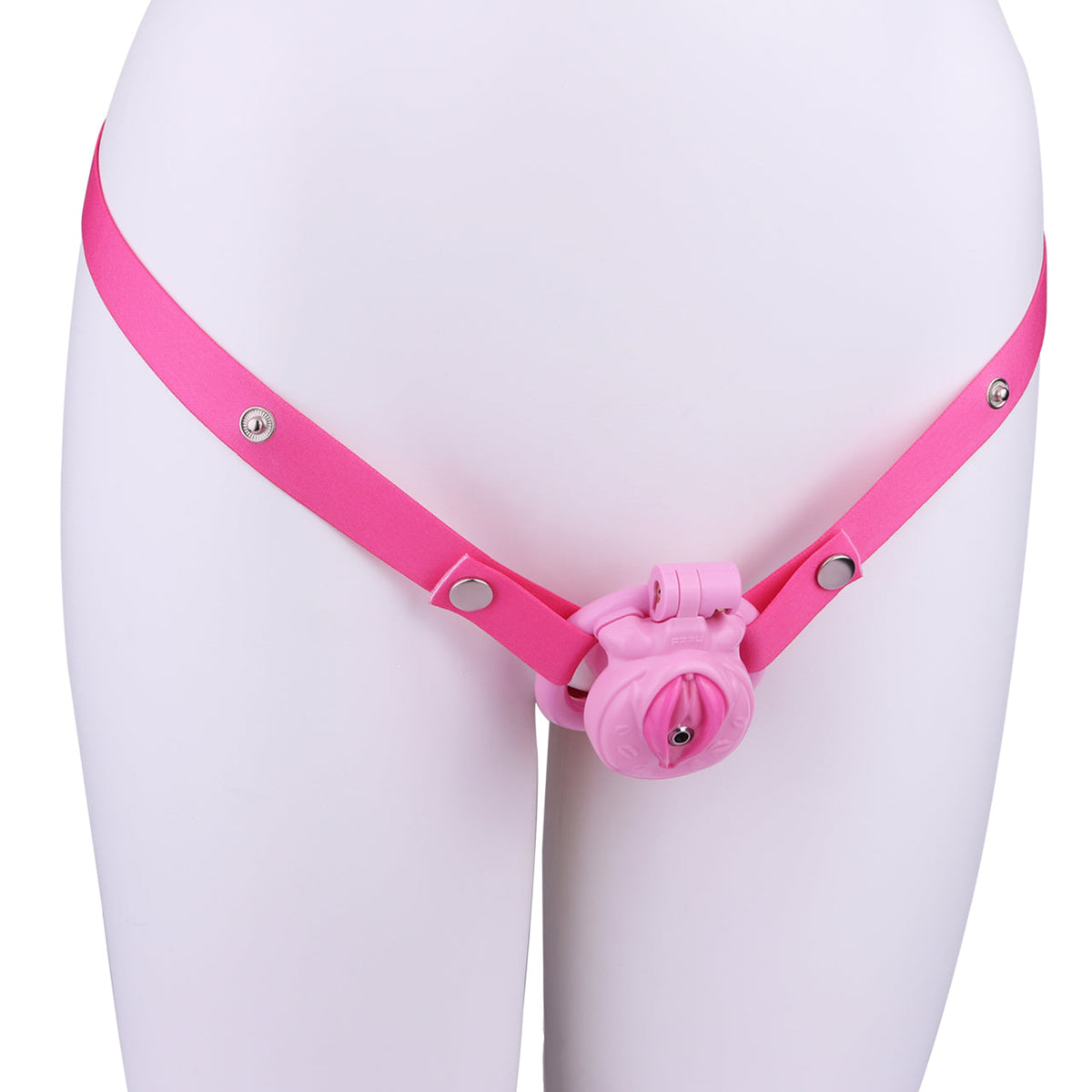 Pinker Käfig mit Gurt schräg am Modell