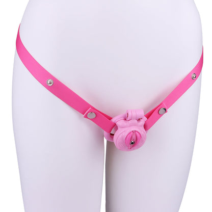 Pinker Käfig mit Gurt schräg am Modell