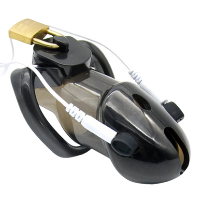 Schwarzer Käfig mit Kabel und Vorhängeschloss