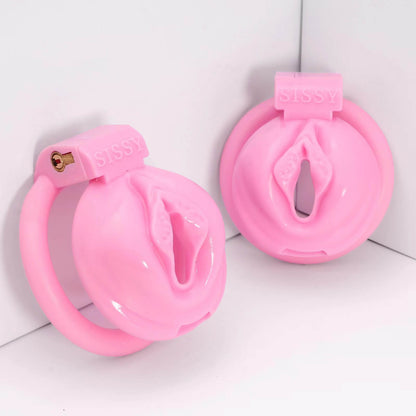 Rosafarbener Sissy-Peniskäfig Pink 2.0 in zwei Ansichten