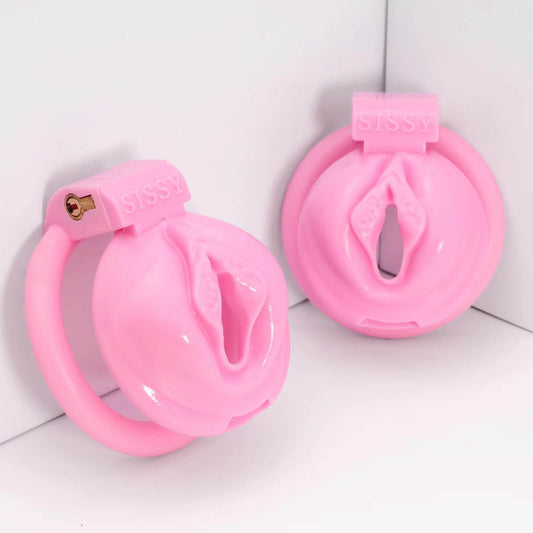 Rosafarbener Sissy-Peniskäfig Pink 2.0 in zwei Ansichten