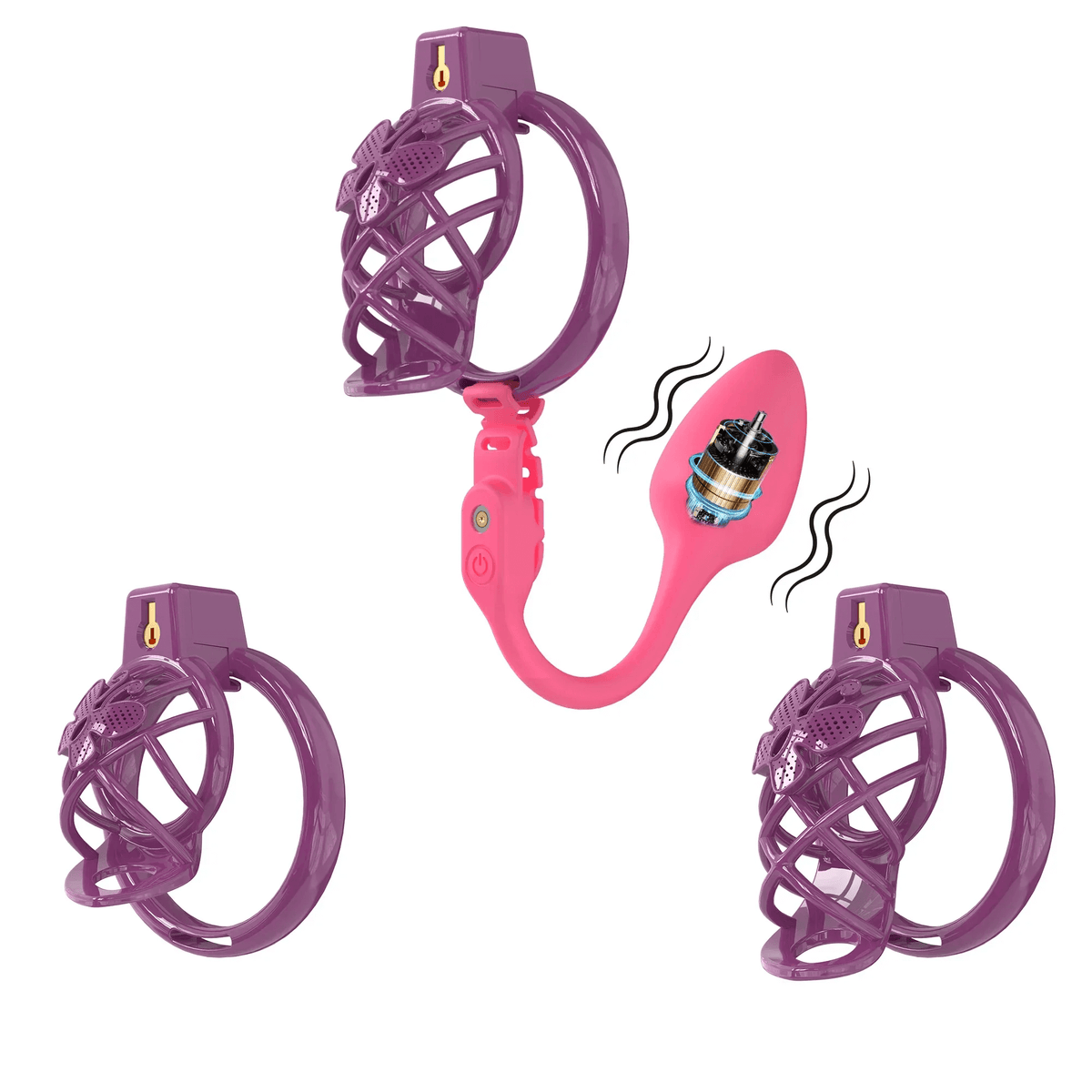 Lilafarbener Käfig mit pinkem Plug
