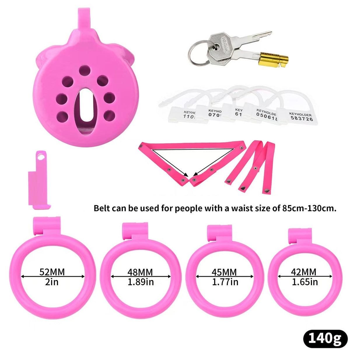 Pinkes Set mit vier Ringen und Dreipunktgurt