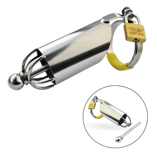 Metallkäfig mit zylindrischer Hülle und Gitterspitze