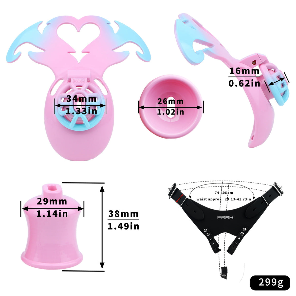 Maße des kurzen Sets mit Gurt