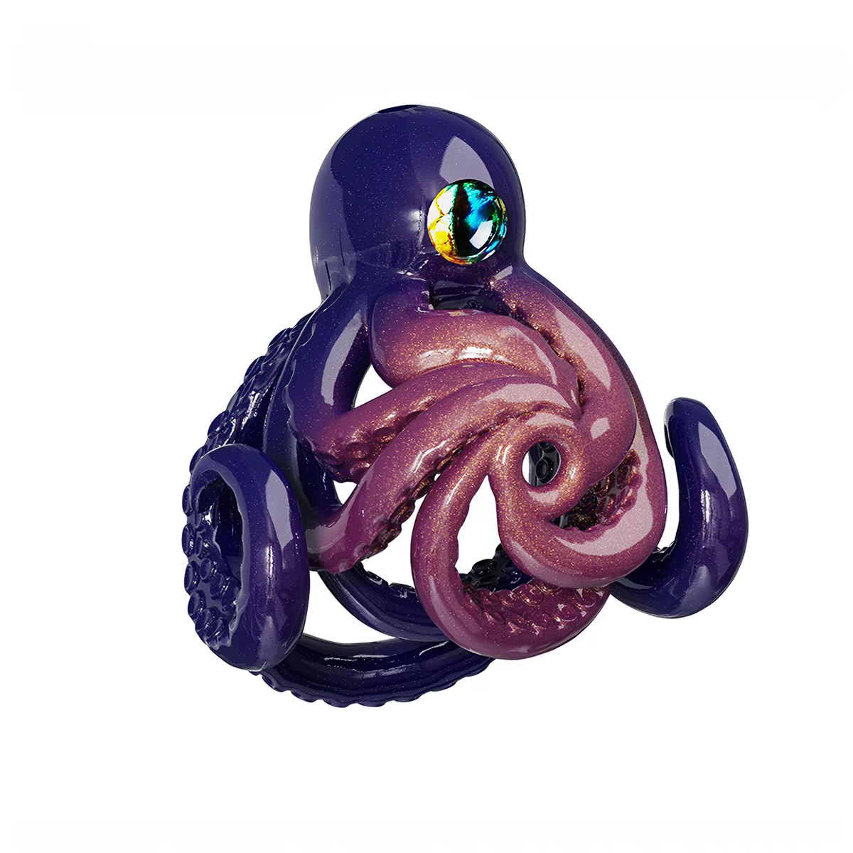 Octopus-Peniskäfig aus Kunstharz in Sternenviolett mit Tentakeln und prismatischem Auge