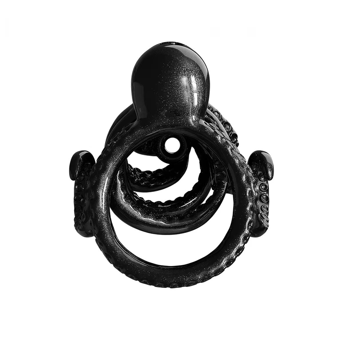 Schwarzer Octopus-Peniskäfig mit Basisring, Ansicht von hinten