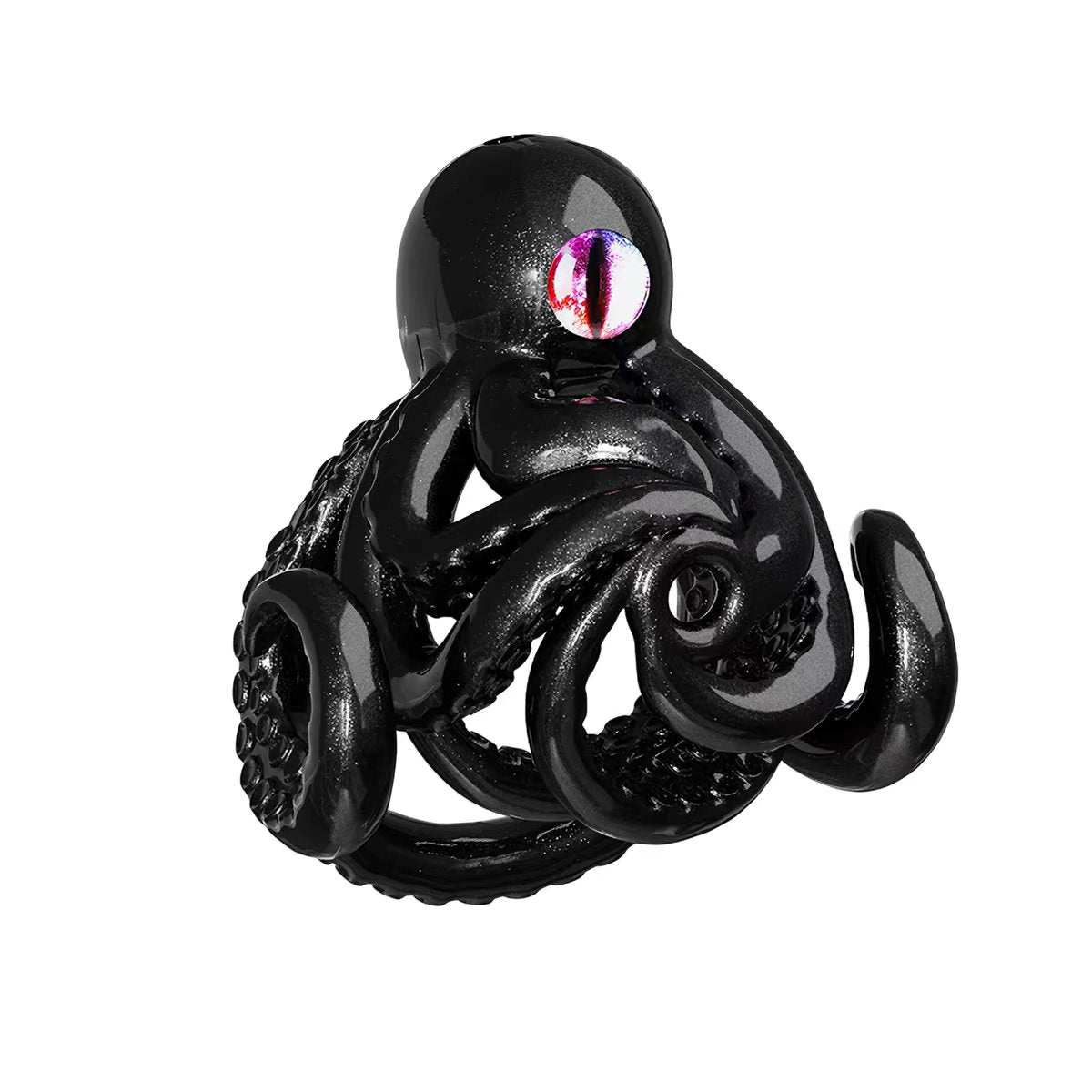 Schwarzer Octopus-Peniskäfig mit glänzenden Tentakeln und farbigem Auge