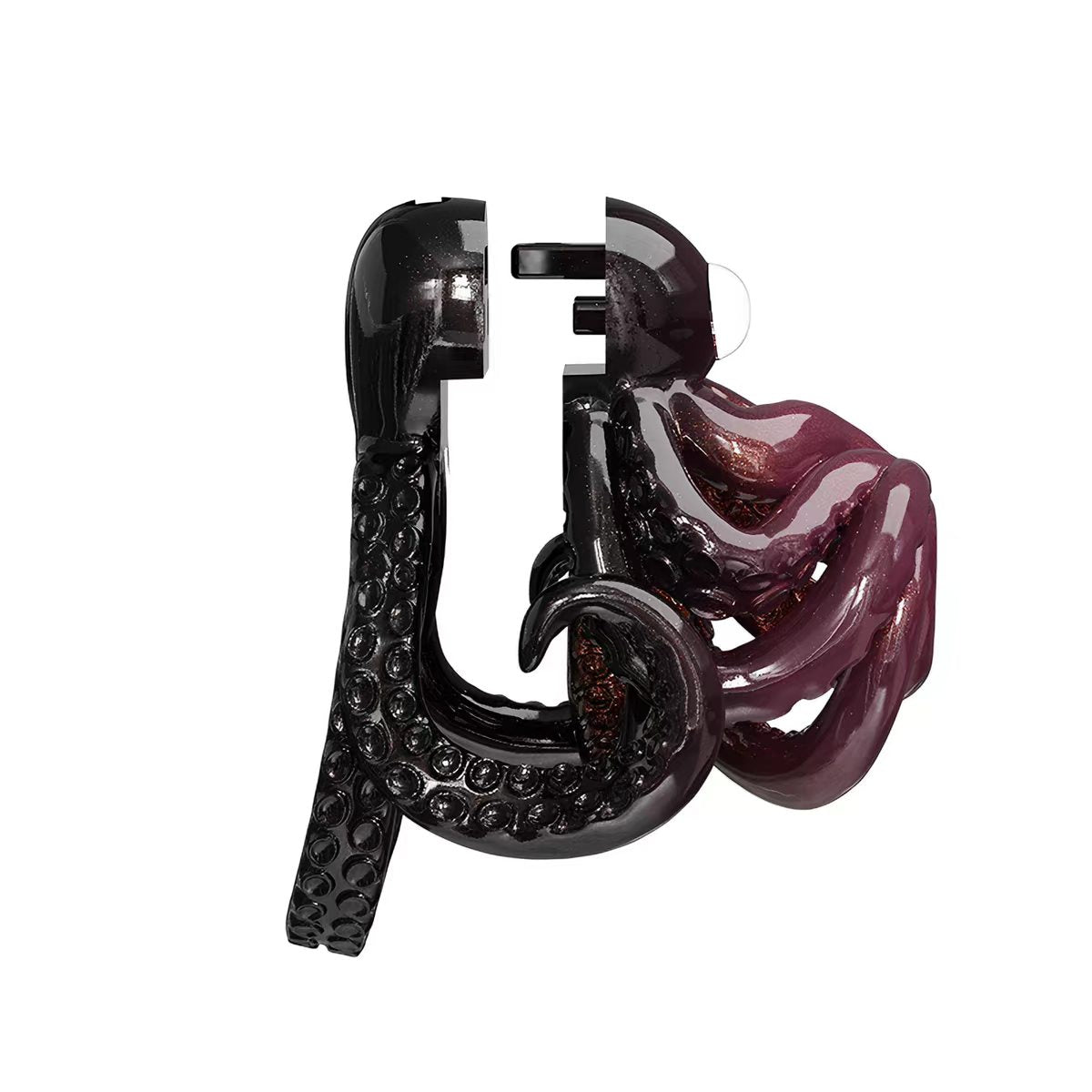 Octopus-Peniskäfig in Aurora Schwarz-Pink mit getrenntem Basisring, Seitenansicht