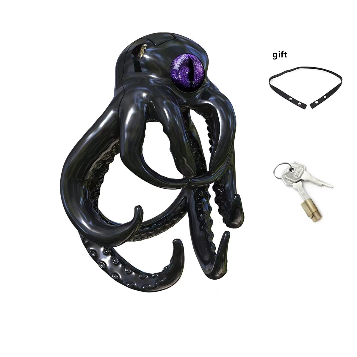 Schwarzer Oktopus mit Gurt und Schlüsseln