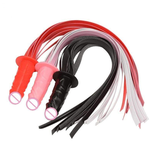 Drei Farbvarianten des Floggers mit geformtem Griff