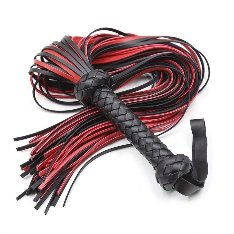 Schwarz-roter PU-Flogger mit Flechtgriff