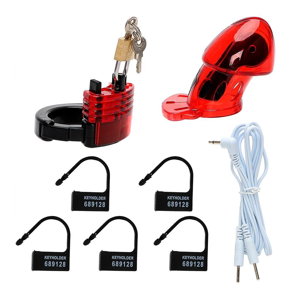Roter Käfig mit Kabel, Schloss und fünf Plomben