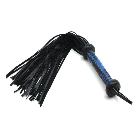 Schwarzer Lederflogger mit blau-schwarzem Griff