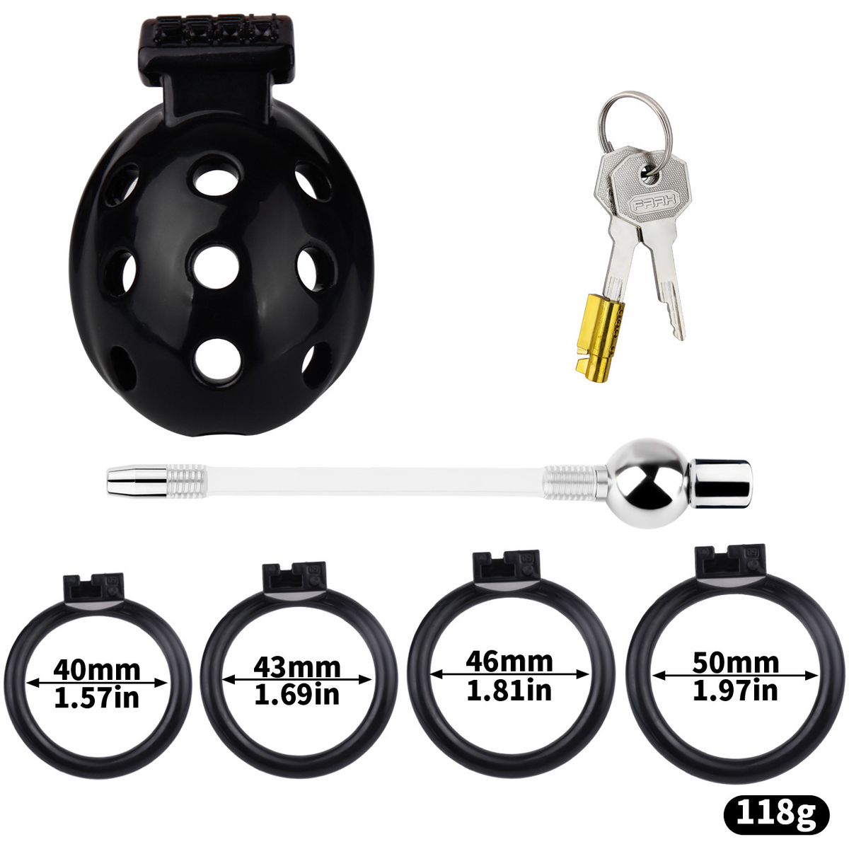 Schwarzes Set mit Kugelansatz und vier Ringen