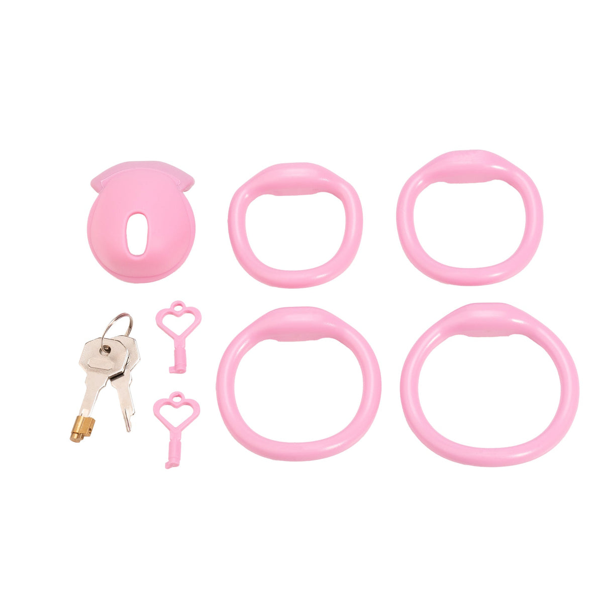 Pinkes Set mit vier Ringen und Schlüsseln