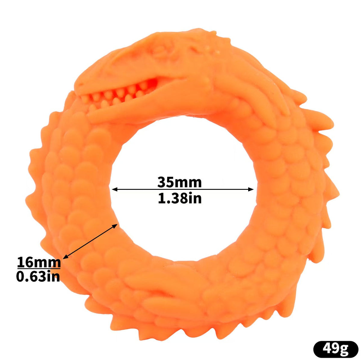 Orangefarbener Drachenring mit Maßen
