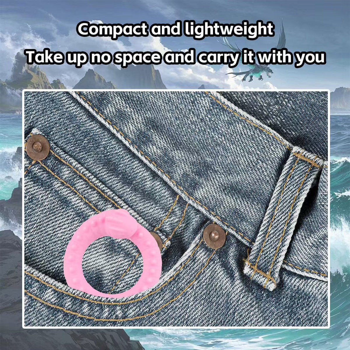 Ring im Größenvergleich mit einer Tasche